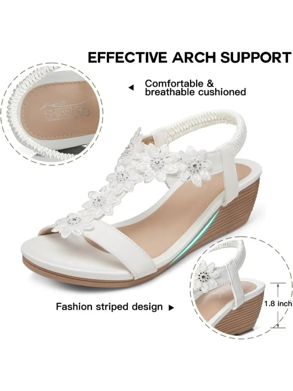 Women's White Wedge Sandals Summer Platform Comfortable Low Wedges Shoes